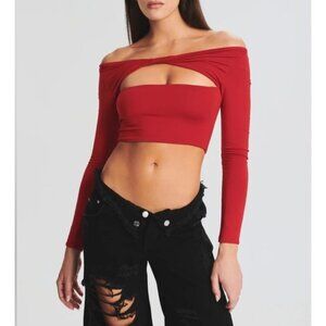 Ser.O.Ya Ellis Long Sleeve Cut Out Crop Top Shirt Sz Small Red from Revolve Soft